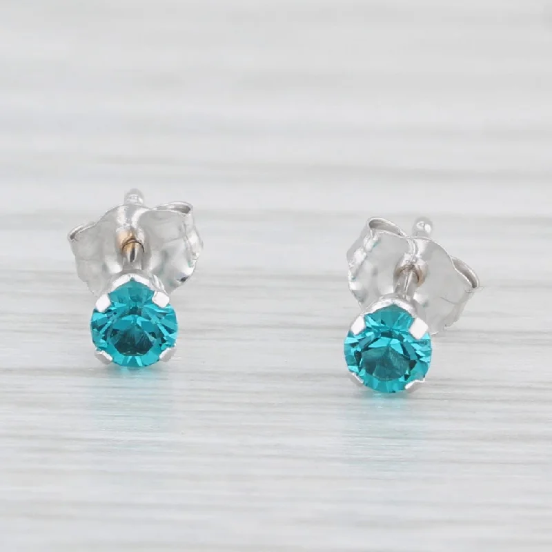 Butterfly Earrings for Girls-Turquoise Blue Glass Stud Earrings 14k White Gold Round Solitaire Studs