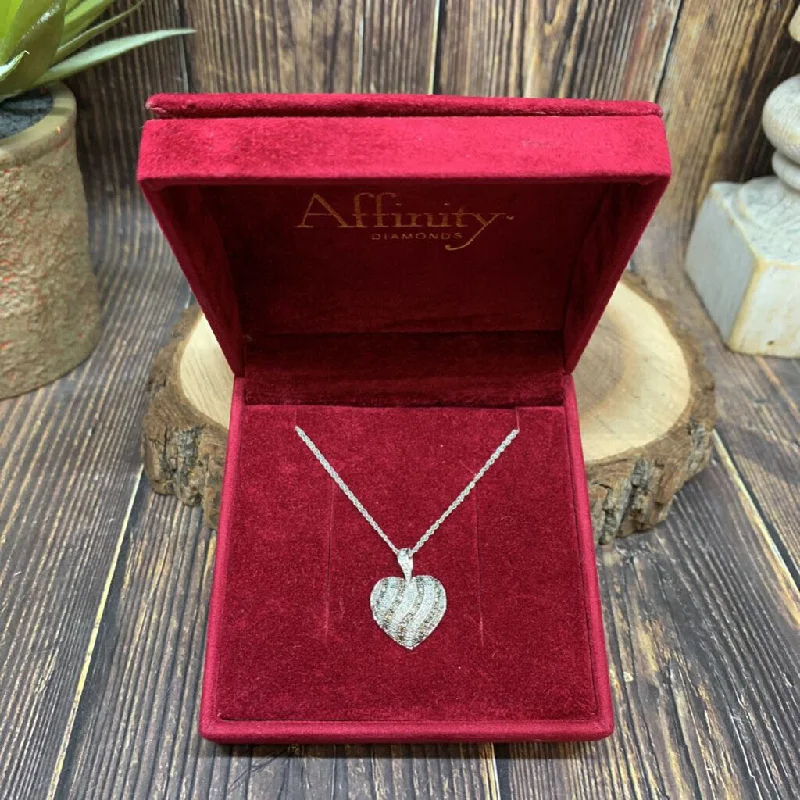 Heart Shaped Pendant Necklace for Valentine’s Day-Affinity 14K WG & Diamond Necklace