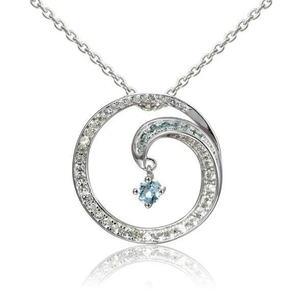 Fine Silver Necklace for Special Occasions-Drop of Water Aquamarine & Topaz Pendant by Alamea