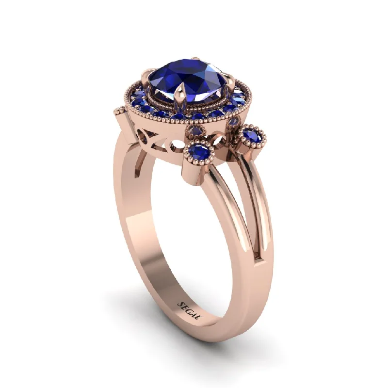 Custom Birthstone Ring for Mothers-Radiant Sapphire Halo Gold Engagement Ring - Madilyn No. 74