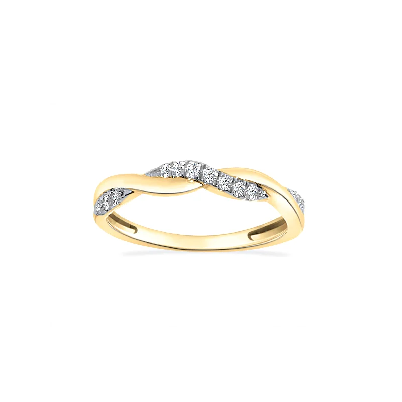 Simple Diamond Ring with Gold Band-Criss Cross Diamond Ring