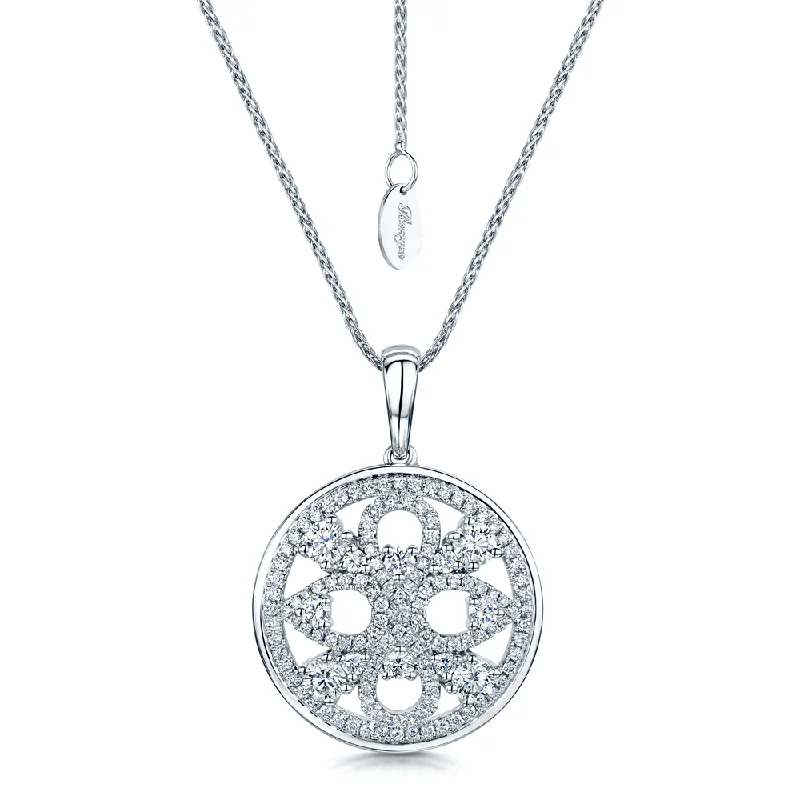 Fashionable Beaded Necklace for Festivals-18ct White Gold Ornate Diamond Circular Pendant