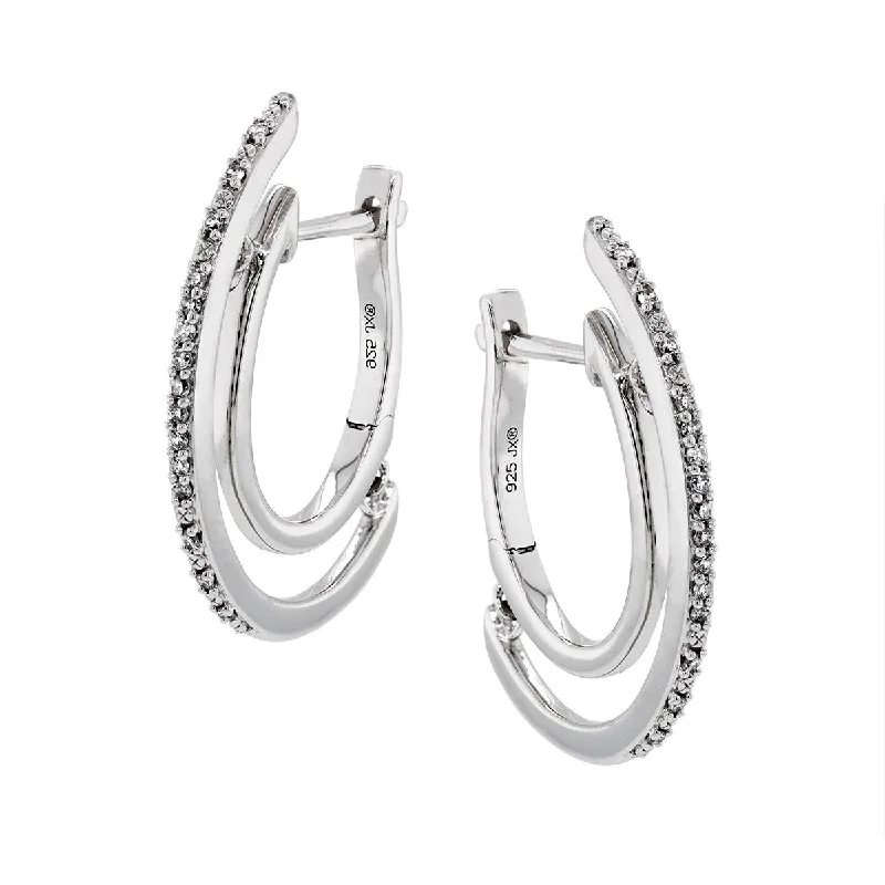 Mixed Metal Earrings-STERLING SILVER DOUBLE HOOP DIAMOND EARRINGS, .16 CT TW