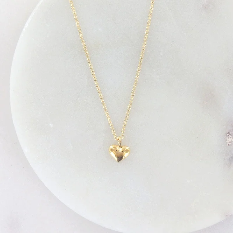 Statement Gold Necklace with Gems-Puffy Heart Necklace in Gold Vermeil