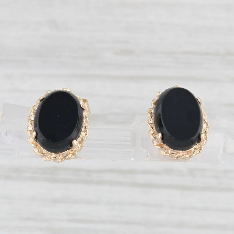 High-End Gold Earrings-Onyx Oval Cabochon Stud Earrings 14k Yellow Gold