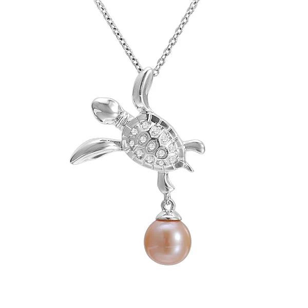 Adjustable Chain Necklace for Versatility-Pearl Keiki Honu Turtle Pendant by Alamea