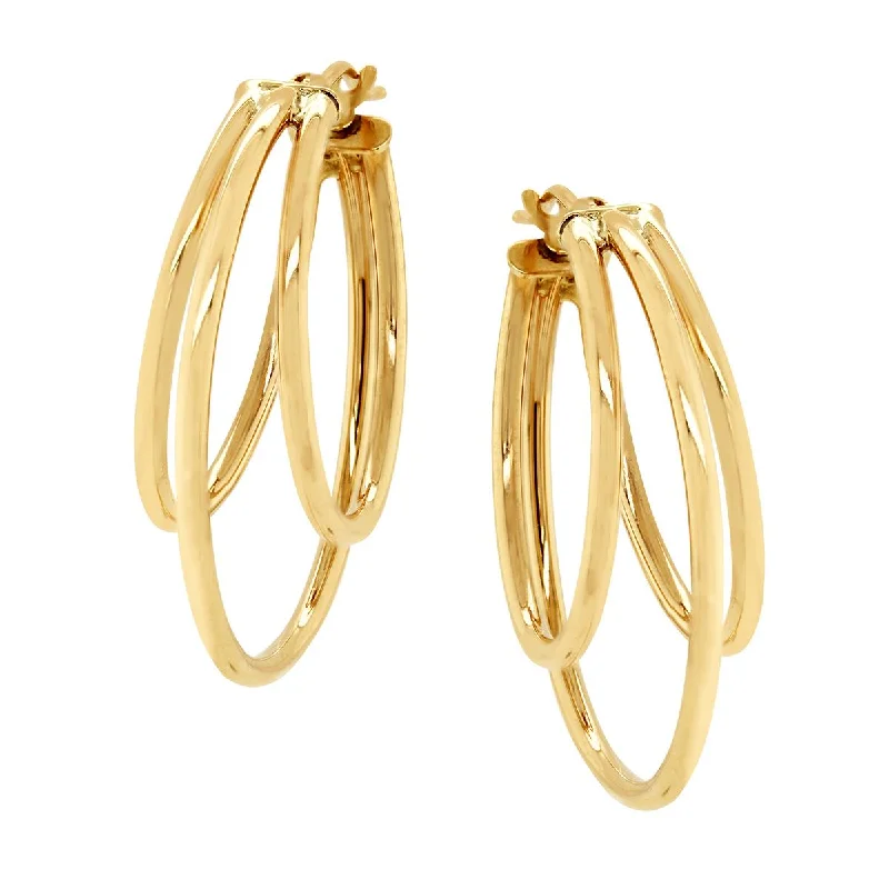 Luxurious Gemstone Earrings-YELLOW GOLD TRIPLE OVAL HOOP EARRINGS