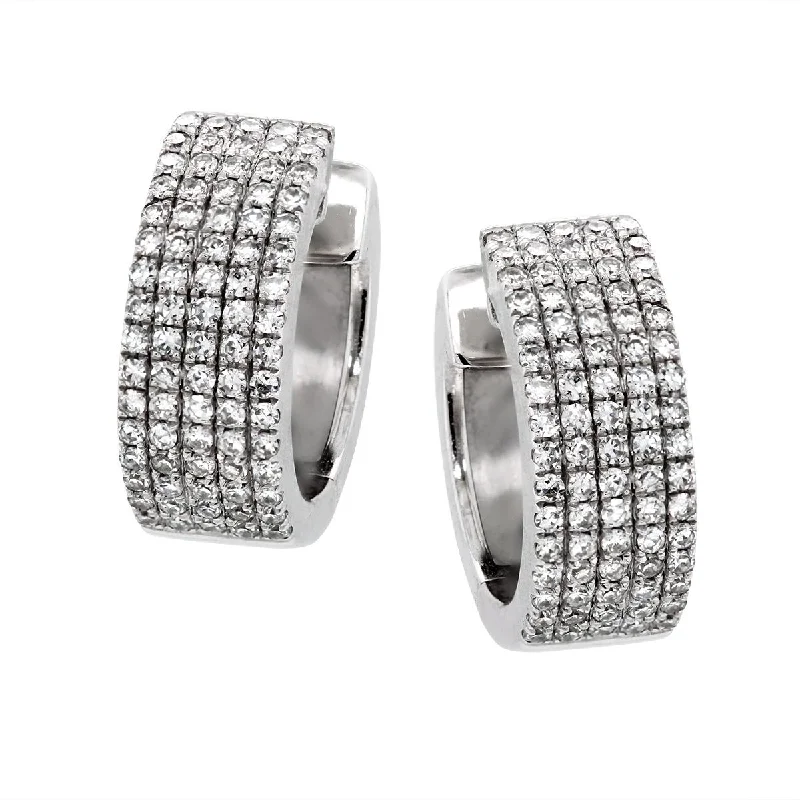 Black Earrings for Evening-WIDE WHITE GOLD DIAMOND PAVE HUGGY HOOP EARRINGS, .46 CT TW