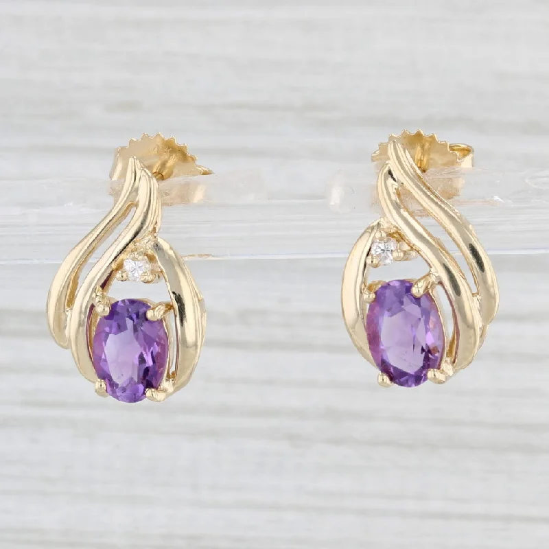 Luxury Gold Earrings-1.54ctw Amethyst Diamond Teardrop Earrings 14k Yellow Gold Studs