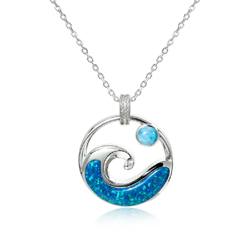 Dazzling Crystal Necklace for Night Out-Sterling Silver Larimar Moon Tides Pendant with Opal by Alamea