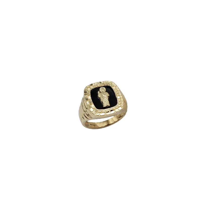 Unique Emerald Ring for Fashion Lovers-Black Onyx Saint Jude Ring (14K)