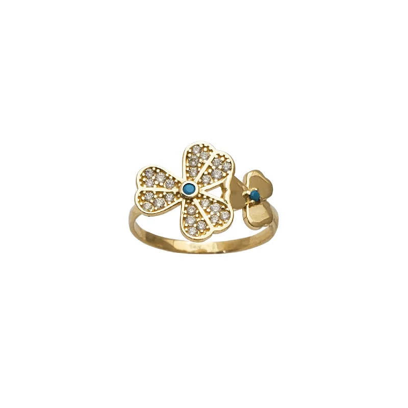 Simple Platinum Ring for Weddings-Zirconia Cyan Clover Ring (14K)