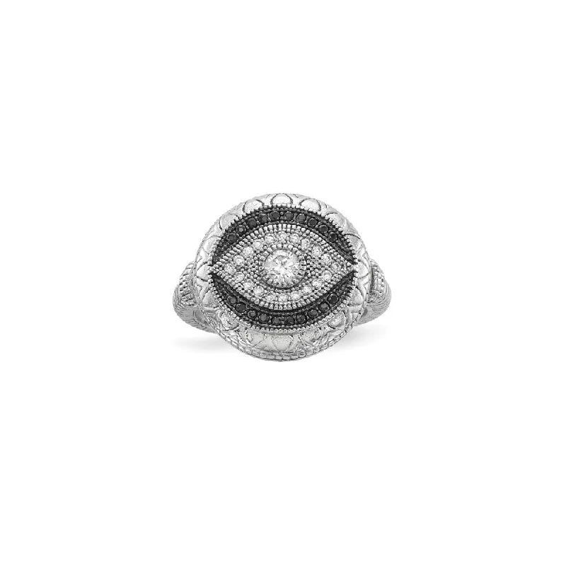 Customizable Birthstone Ring for Women-Bejeweled Evil Eye Ring (Silver)