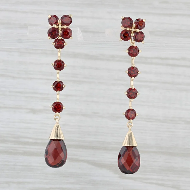 Faux Pearl Earrings-5.80ctw Garnet Journey Teardrop Briolette Dangle Earrings 14k Yellow Gold