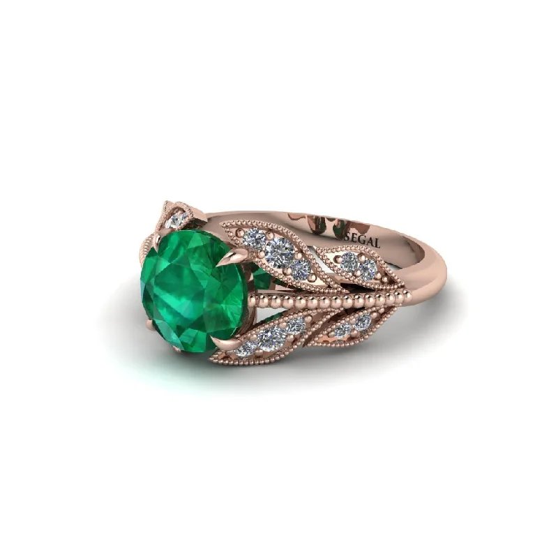 Fashionable Cocktail Ring with Unique Design-Emerald Majestic Leaf Gold Engagement Ring - Makenna No. 5