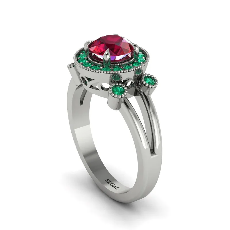 Elegant Silver Ring with Diamond Accent-Radiant Ruby Halo Gold Engagement Ring - Madilyn No. 27