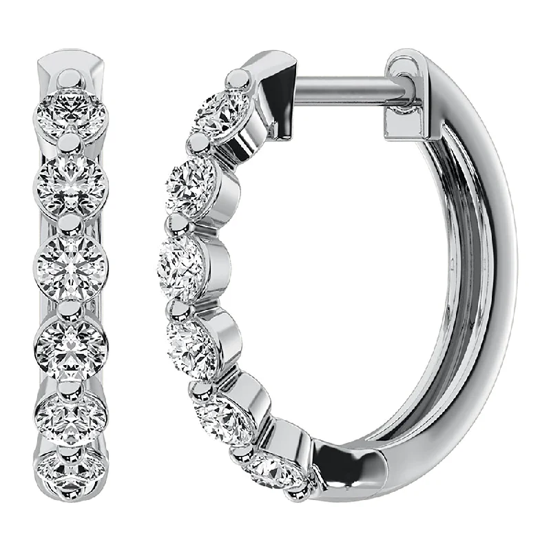 Floral Pattern Earrings-14K White Gold 1/2 Ct.Tw. Diamond Hoop Earrings