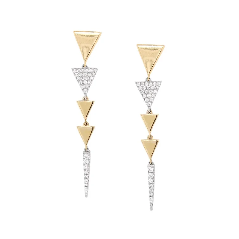 Simple Gold Stud Earrings-TWO-TONE GOLD DANGLE EARRINGS WITH 6O ROUND CUT DIAMONDS, .34 CT TW