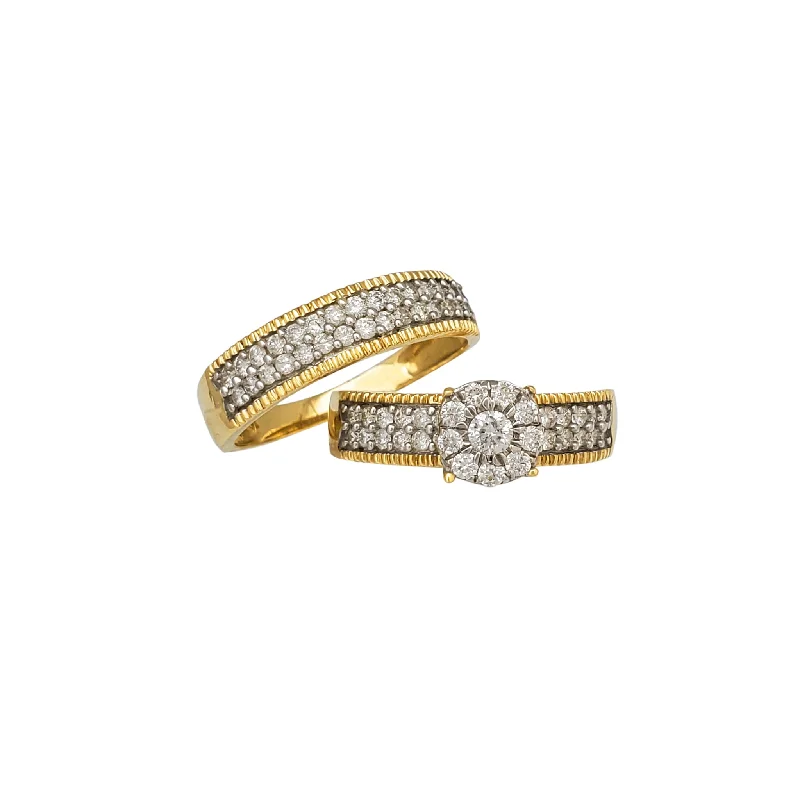 Classic Wedding Ring with Diamond Setting-Diamond Two-Piece-Set Pave Engagement Ring (14K)