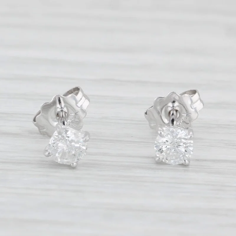 Diamond Stud Earrings-0.32ctw Round Diamond Solitaire Stud Earrings 14k White Gold