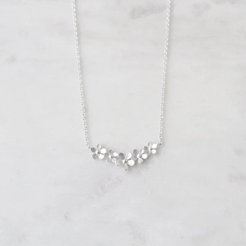 Custom Diamond Necklace for Brides-Sterling Silver Curve of Forget-me-nots Necklace