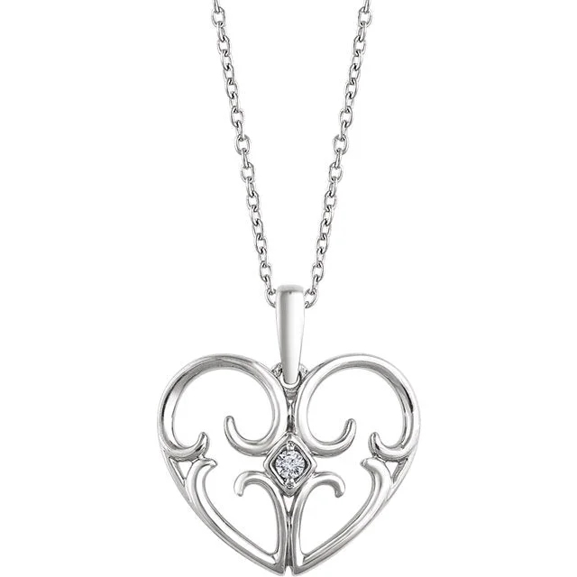 Crystal Heart Necklace for Gifts-Sterling Silver .03 CT Diamond Heart 18" Necklace