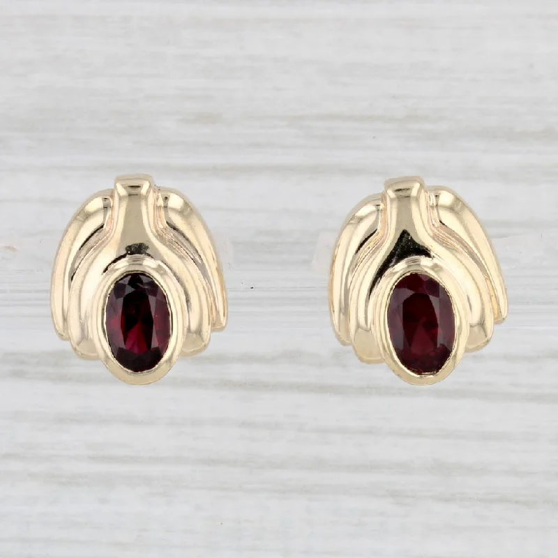 Ethnic Style Earrings-1.10ctw Garnet Stud Earrings 14k Yellow Gold Oval Solitaires