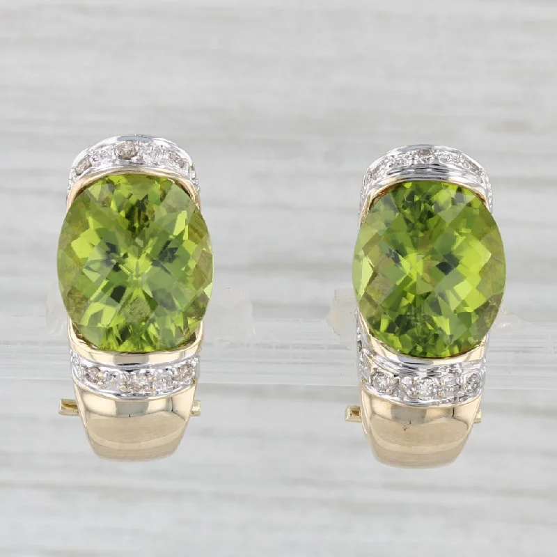 Elegant Chandelier Earrings-10ctw Peridot Diamond Drop Earrings 14k Yellow Gold Clip ON Drops Omega Backs