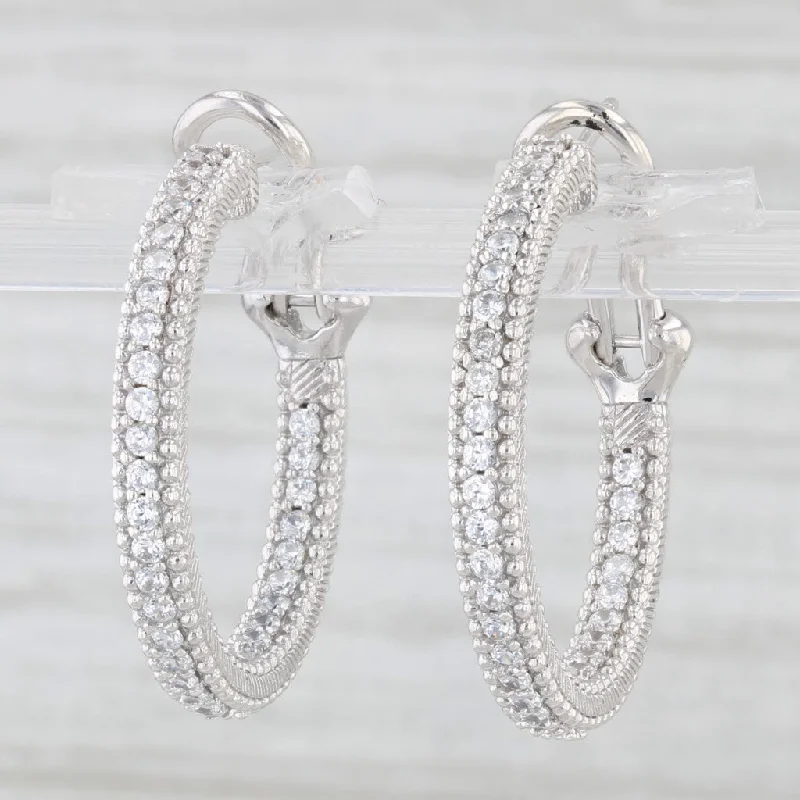 Art Deco Earrings-Judith Ripka 1ctw Cubic Zirconia Inside Out Hoop Earrings Sterling Silver Hoops