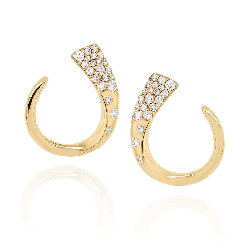 Personalized Silver Earrings-UNIQUE YELLOW GOLD HOOP EARRINGS WITH 42 ROUND DIAMONDS, .60 CT TW