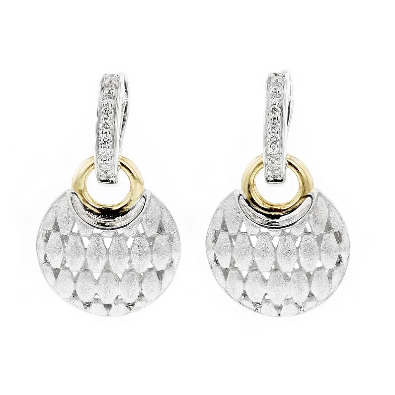 Chic Drop Earrings-STERLING SILVER DANGLE EARRINGS WITH GOLD ACCENTS AND DIAMONDS, .16 CT TW