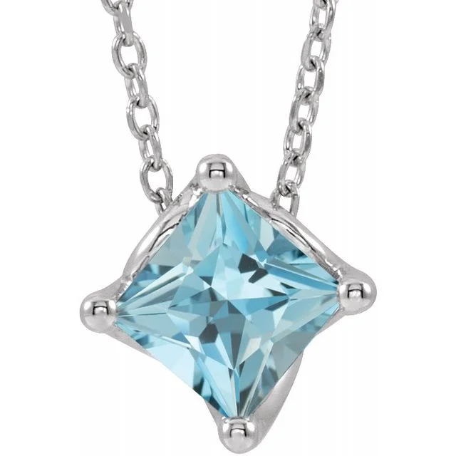 Rose Gold Pendant Necklace-14K White Gold Aquamarine Solitaire 16-18" Necklace