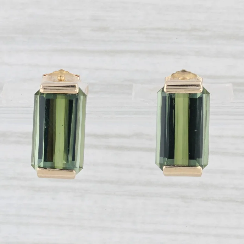 Dainty Earrings for Daily Wear-New 6.94ctw Green Tourmaline Stud Drop Earrings 14k Yellow Gold