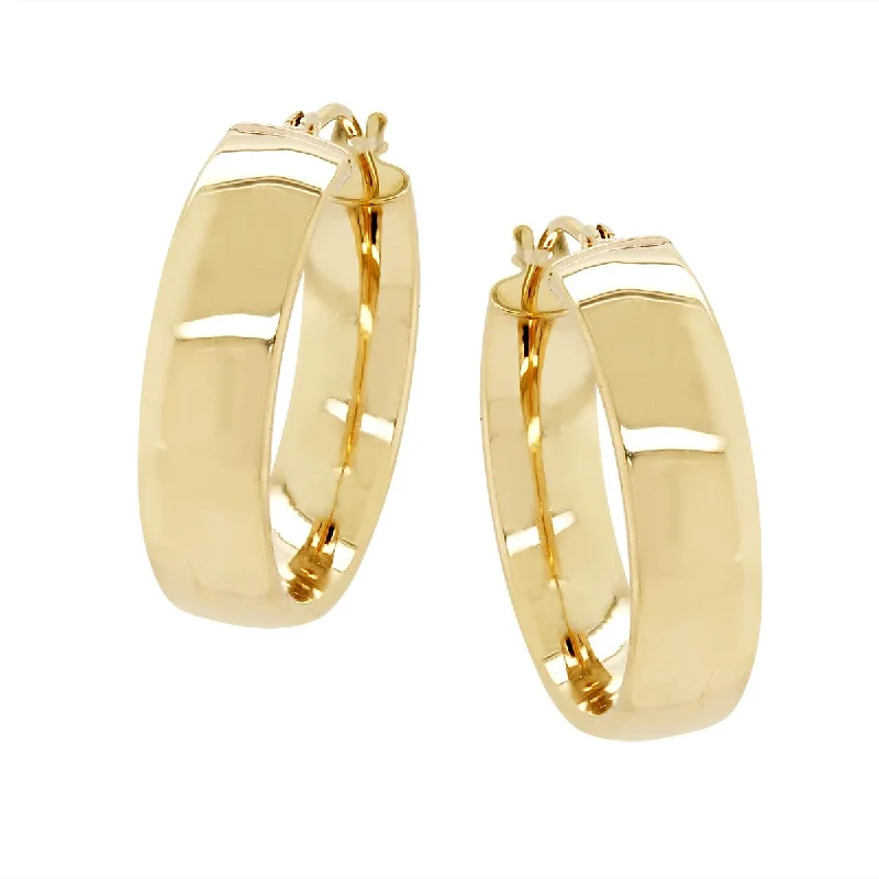 Textured Earrings for Women-WIDE YELLOW GOLD HOOP EARRINGS, 20MM