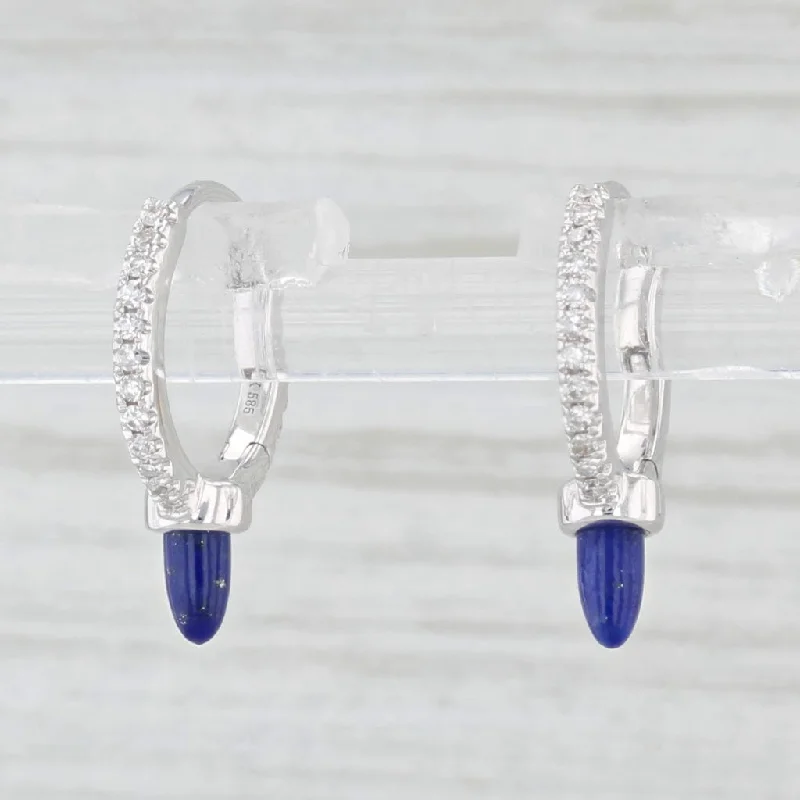 Plain Gold Earrings-New Lapis Lazuli Diamond Hoop Earrings 14k White Gold Huggie Hoops