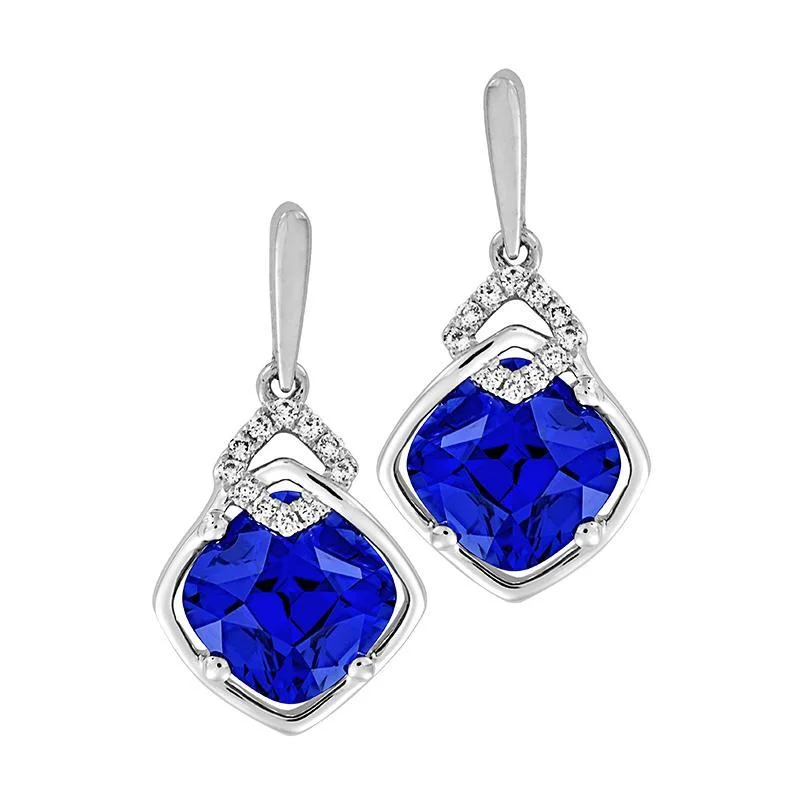 Clip-On Earrings for Non-Pierced Ears-CHATHAM LAB GROWN SAPPHIRE AND DIAMOND EARRINGS