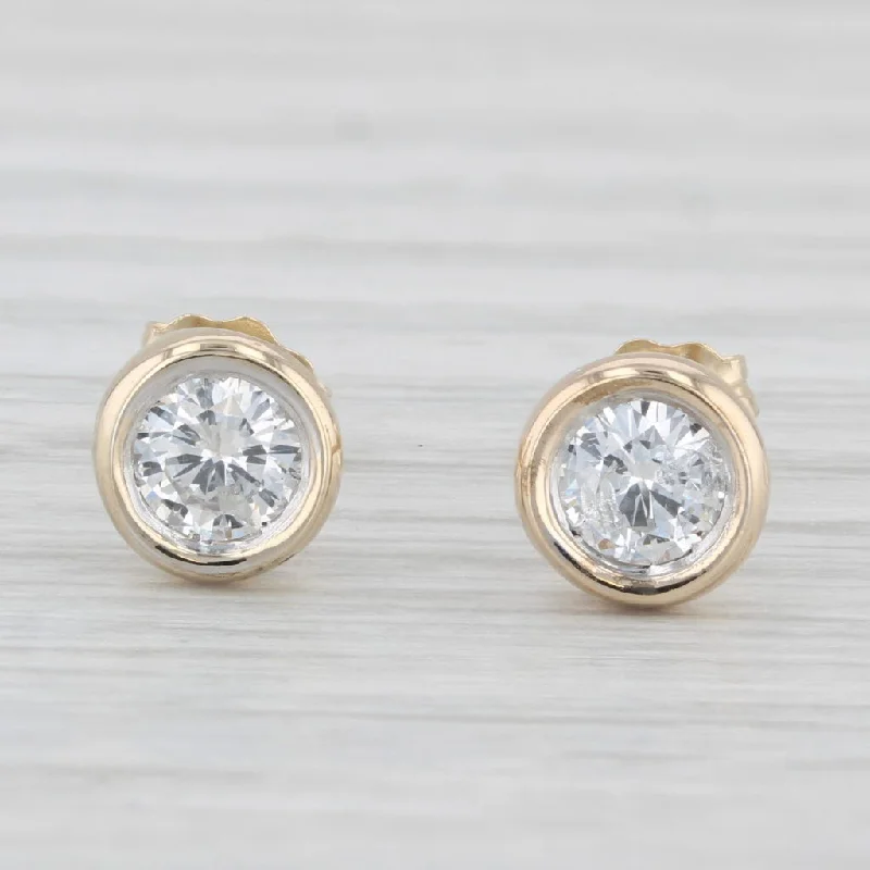 Silver Plated Earrings-0.60ctw Round Solitaire Diamond Stud Earrings 14k Yellow Gold