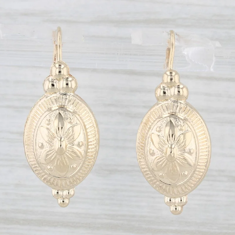 High-End Gold Earrings-Flower Drop Earrings 14k Yellow Gold Look Posts Lever Backs