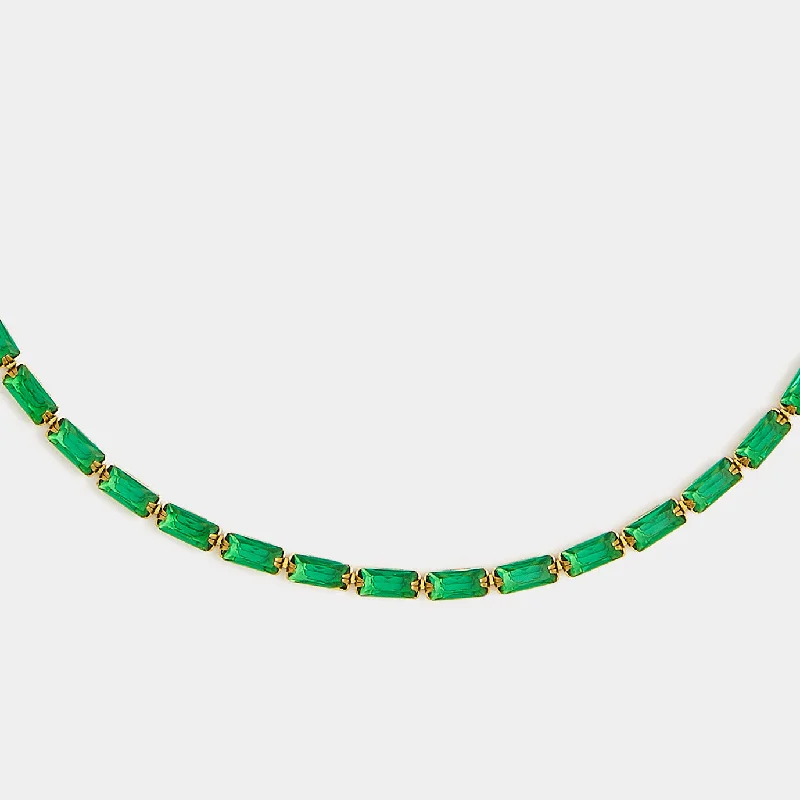 Custom Diamond Necklace for Brides-Duomo Emerald Green Necklace