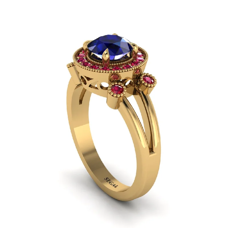 Trendy Crystal Ring for Evening Out-Radiant Sapphire Halo Gold Engagement Ring - Madilyn No. 58