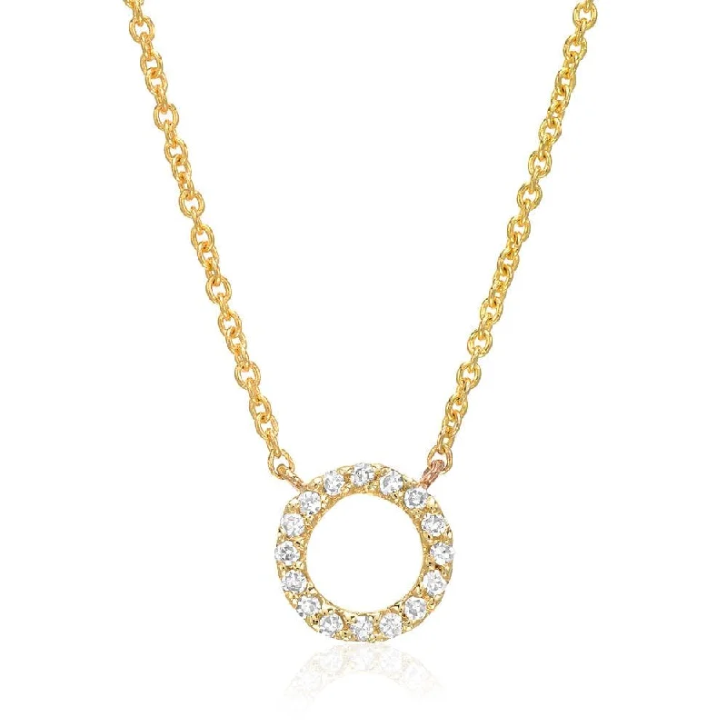 Gemstone Pendant Necklace for Casual Look-Small Diamond Open Circle Necklace - 14k Yellow Gold