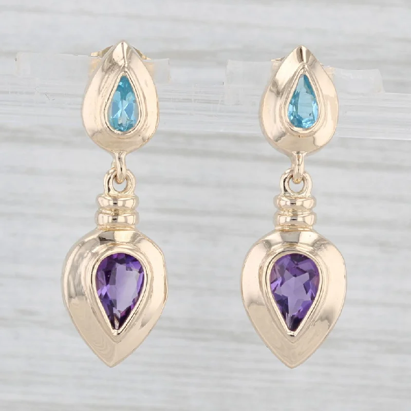 Swarovski Earrings for Special Occasions-2.10ctw Amethyst Topaz Teardrop Earrings 14k Yellow Gold Pierced Drops