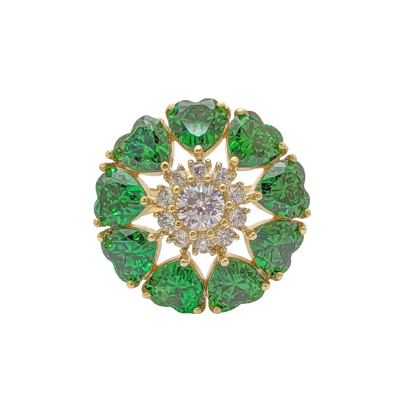 Fashionable Cocktail Ring with Unique Design-Flower Green CZ Lady Ring (14K)