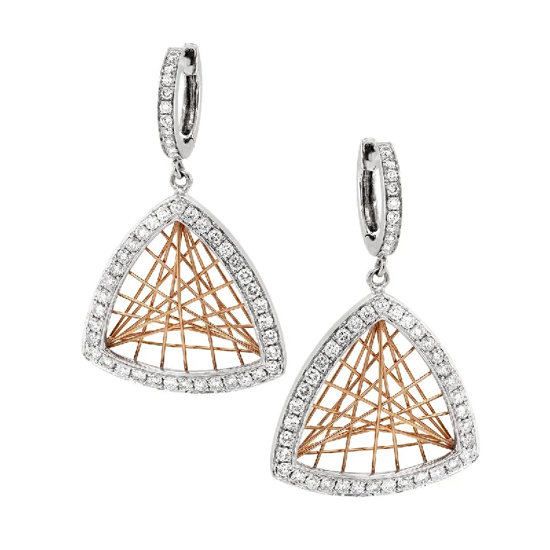 Wedding Earrings for Bridesmaids-TWO-TONE GOLD DIAMOND DREAMCATCHER DANGLE EARRINGS, 1.00 CT TW