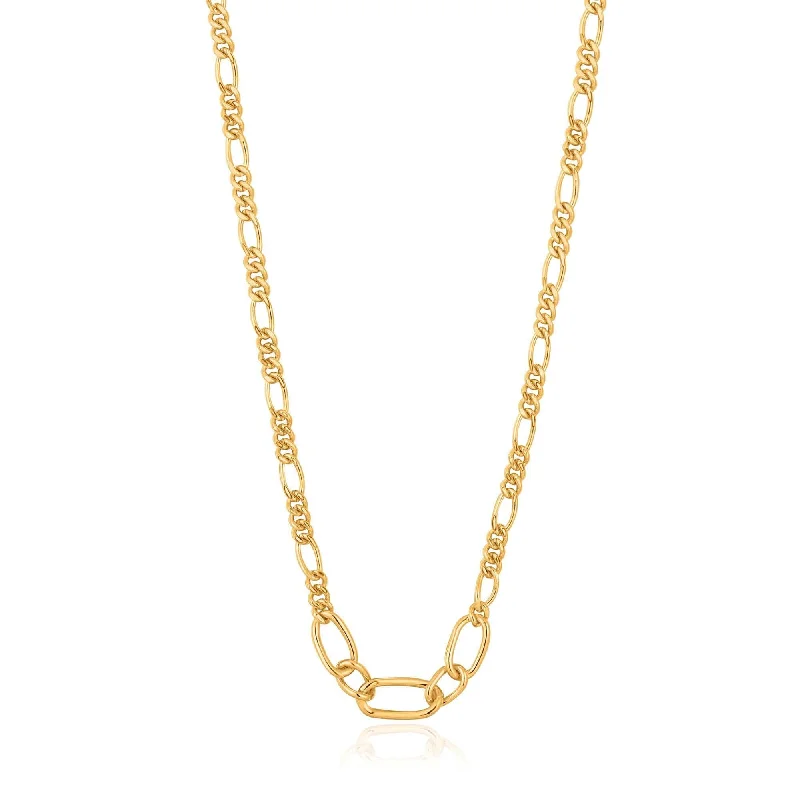 Classic Gold Necklace for Weddings-Gold Figaro Chain Necklace