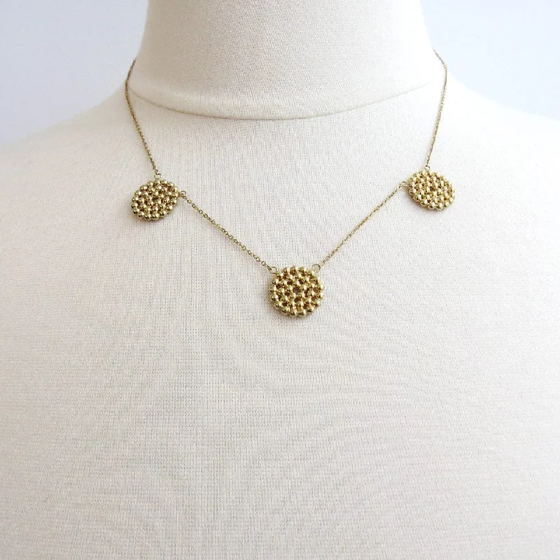 Simple Pearl Pendant Necklace for Work-14k Triple Beaded Circle Necklace