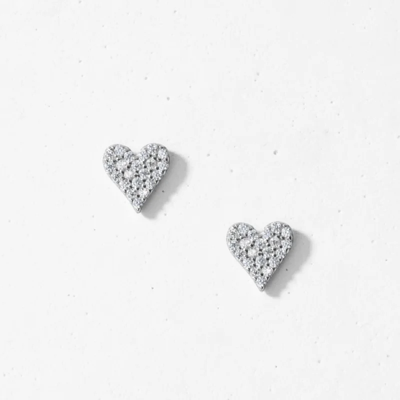 Heart Shaped Earrings-Pave Heart Stud Earrings