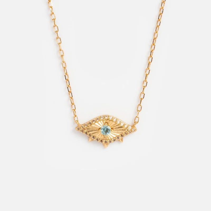 Luxury Necklace with Gemstone Pendant-Solid Gold Evil Eye Necklace