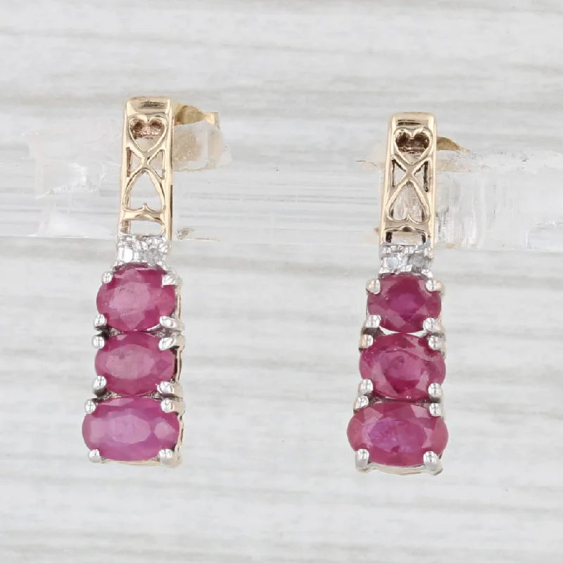 Floral Pattern Earrings-1.46ctw Ruby Diamond Drop Earrings 10k Yellow Gold