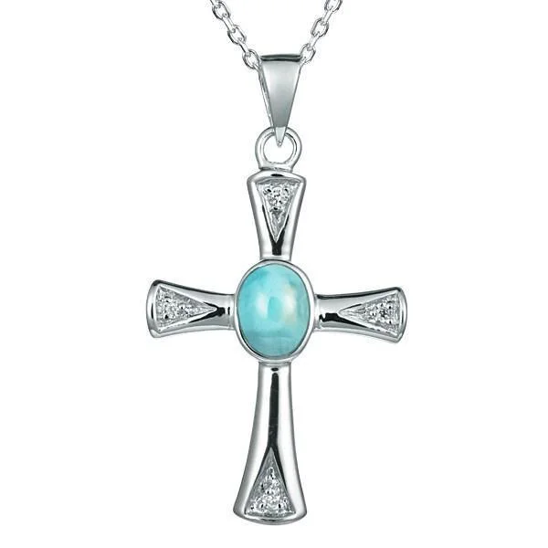 Simple Silver Necklace with Pendant-Larimar Centered Cross Pendant by Alamea